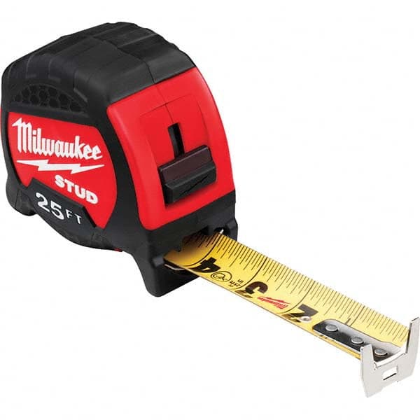 Milwaukee Tool 48-22-9725 Tape Measure: 25 Long, 1-5/16" Width, Black & Yellow Blade 