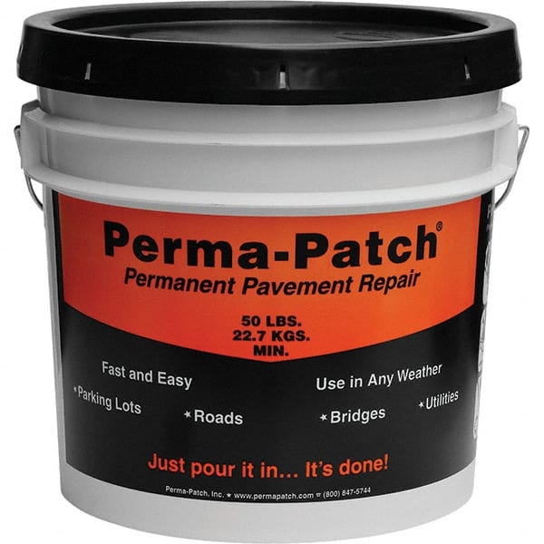Drywall & Hard Surface Compounds; Product Type: Asphalt Patch ; Color: Black ; Container Size: 50 lb ; Container Type: Pail ; Composition: Asphaltic ; Coverage: 3 sq ft x 2 in Deep