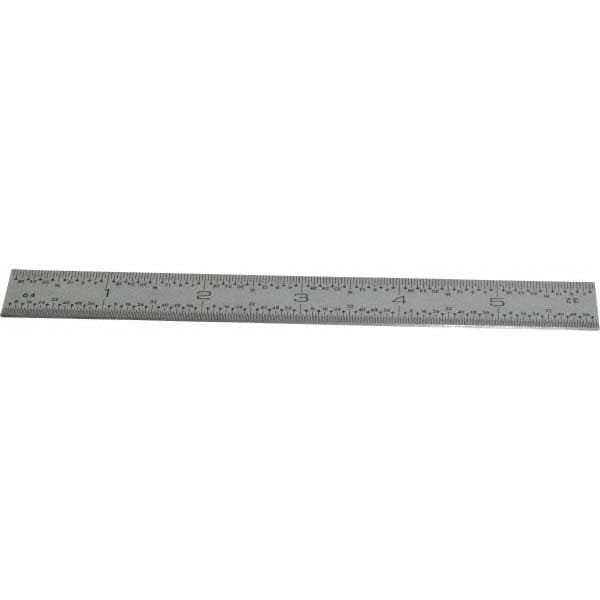 Steel Rule: 6" OAL, 16R Graduation, Rigid, 3/4" OAW