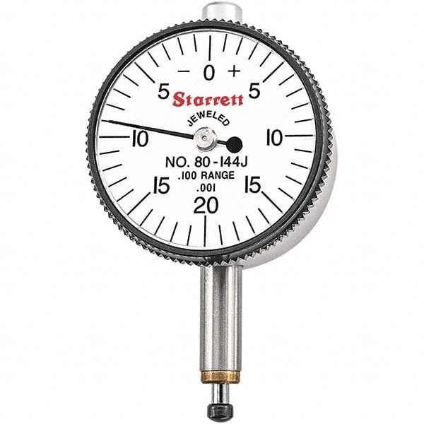 Starrett 56808 Dial Drop Indicator: 0 to 0.1" Range, 0-20-0 Dial Reading, 0.001" Graduation, 1-1/4" Dial Dia Image