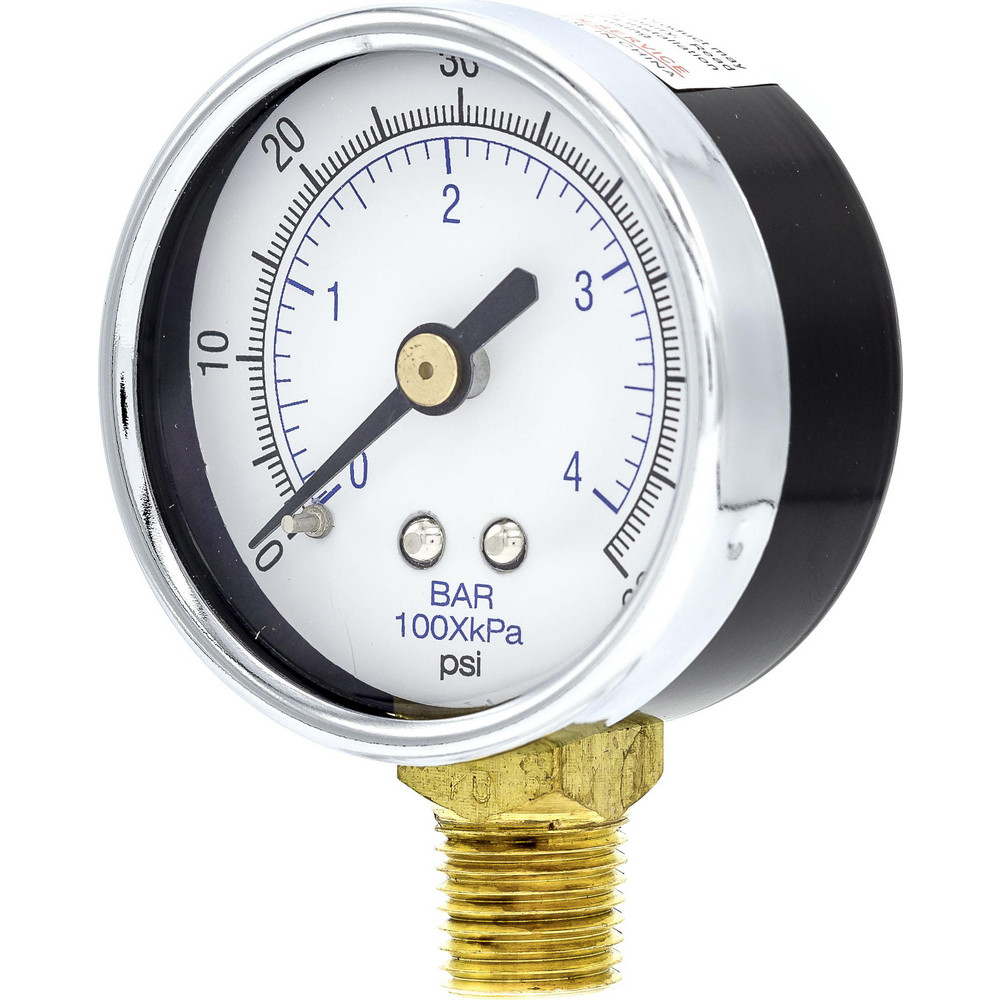 PIC Gauges Pressure Gauge 2" Dial Dia, 0 to 60 psi, 1/4" MNPT, Lower