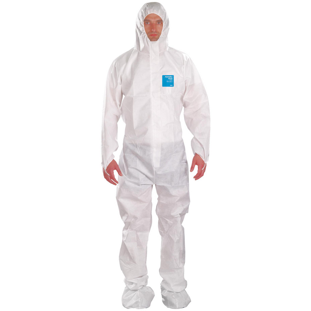 Disposable & Chemical Resistant Coveralls; Garment Style: Coveralls ; Size: X-Large ; Material: SMS ; Closure Type: 2-Way Zipper with Storm Flap; Finger Loops; Elastic ; Cuff Style: Elastic with Thumb-loop ; Ankle Style: Attached Anti-Skid Boots; Elastic