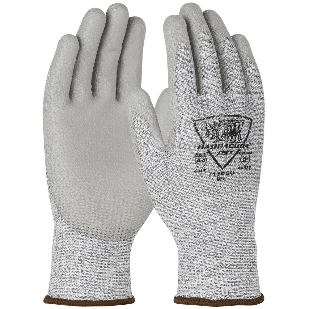 Cut, Puncture & Abrasion-Resistant Gloves: PiP 713DGU, Cut A4, Puncture 2, Abrasion 3, 13 ga, Size Small - PolyKor, Polyurethane-Coated, Palm & Fingers Coating, Gray on Gray Pair