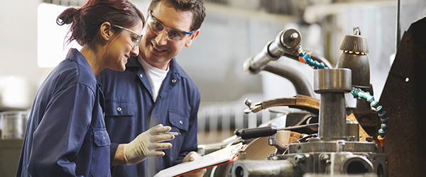 Image of workers discussing