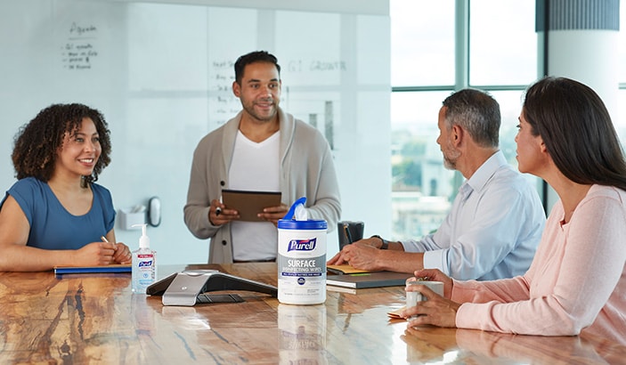 image of Purell wipes on table